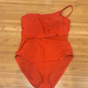 Orange One-Shoulder Women Swim One Piece